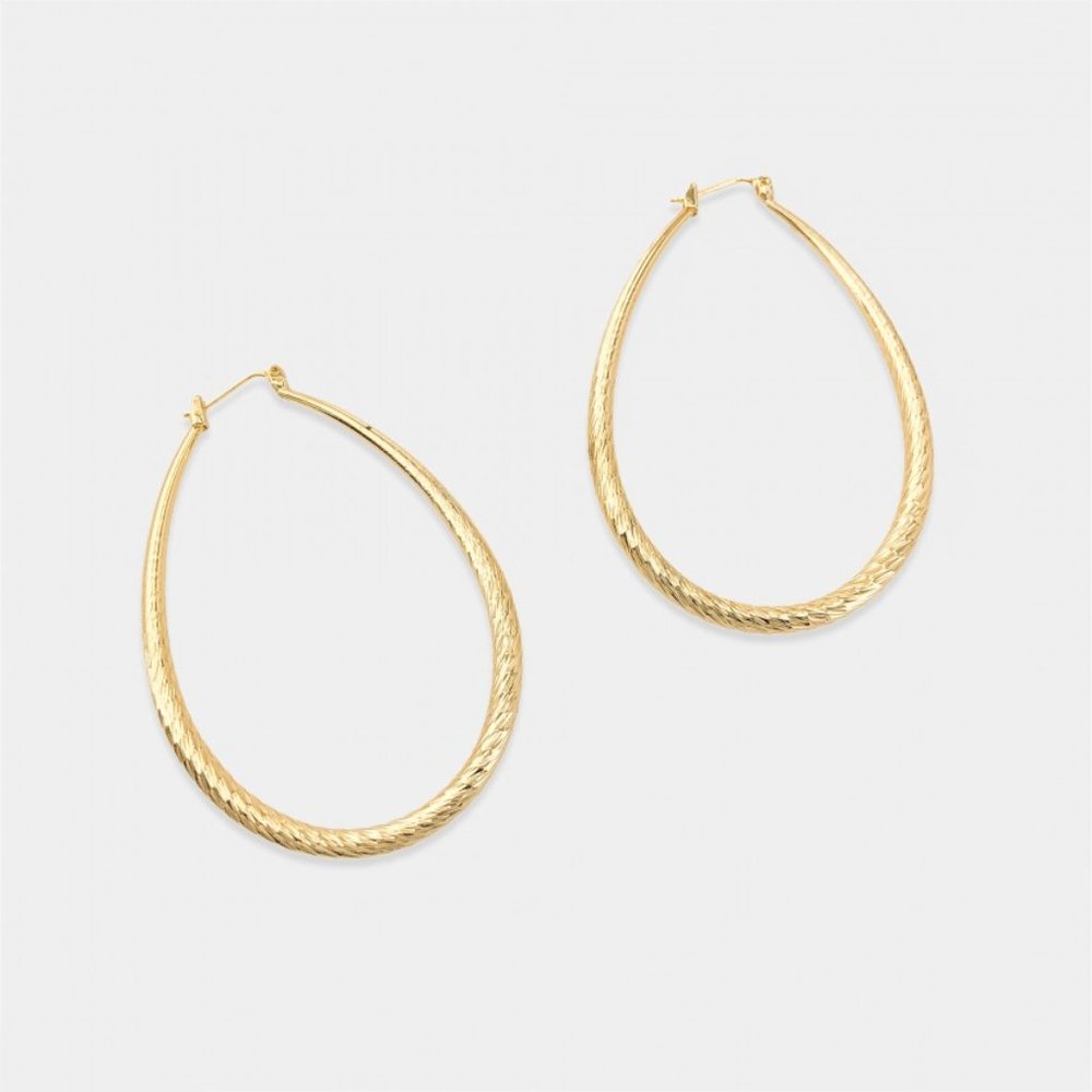 NEW Statement Gold Tube Textured Hoop Earrings - Picture 2 of 5
